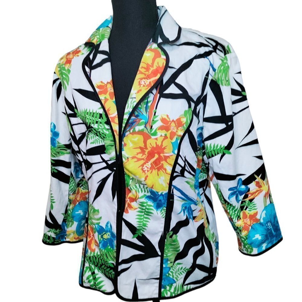 (#504)Multiples Women's Colorful Floral Print 3/4 Sleeve Blazer Size L